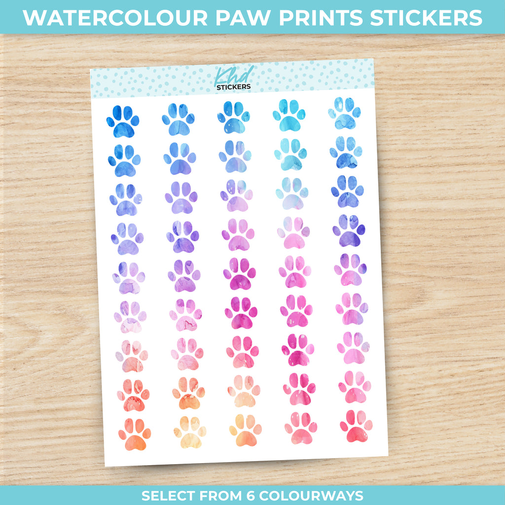 Watercolour Paw Prints Planner Stickers Aurora