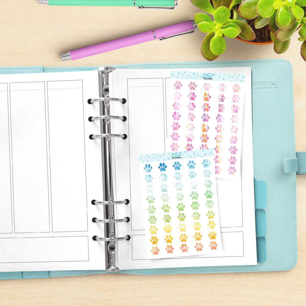 Watercolour Paw Prints Planner Stickers Aurora