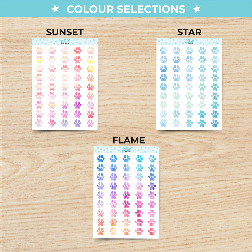 Watercolour Paw Prints Planner Stickers Aurora