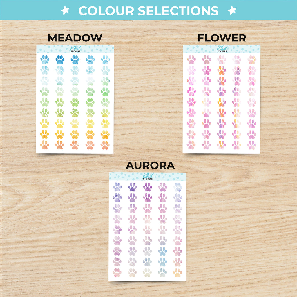 Watercolour Paw Prints Planner Stickers Aurora