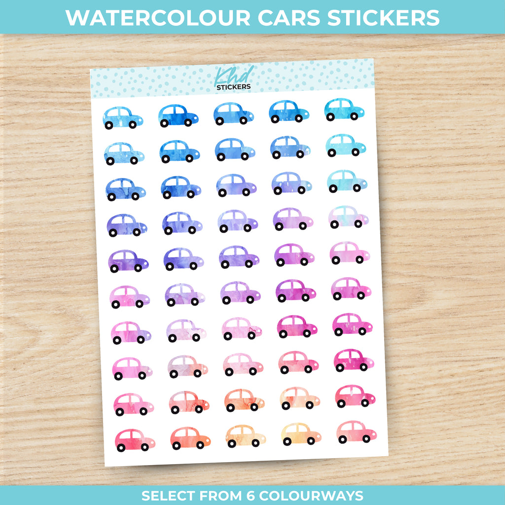 Watercolour Car Icons Planner Stickers Aurora