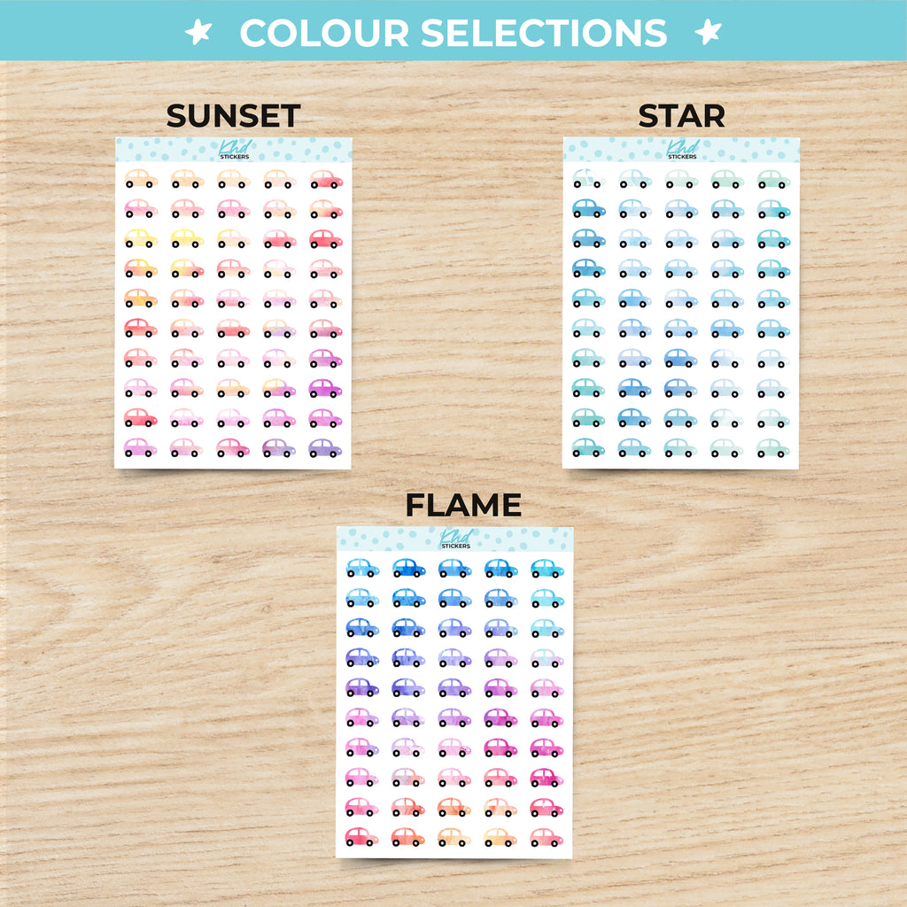 Watercolour Car Icons Planner Stickers Aurora