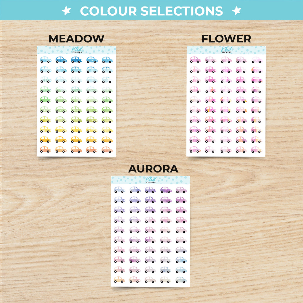 Watercolour Car Icons Planner Stickers Aurora