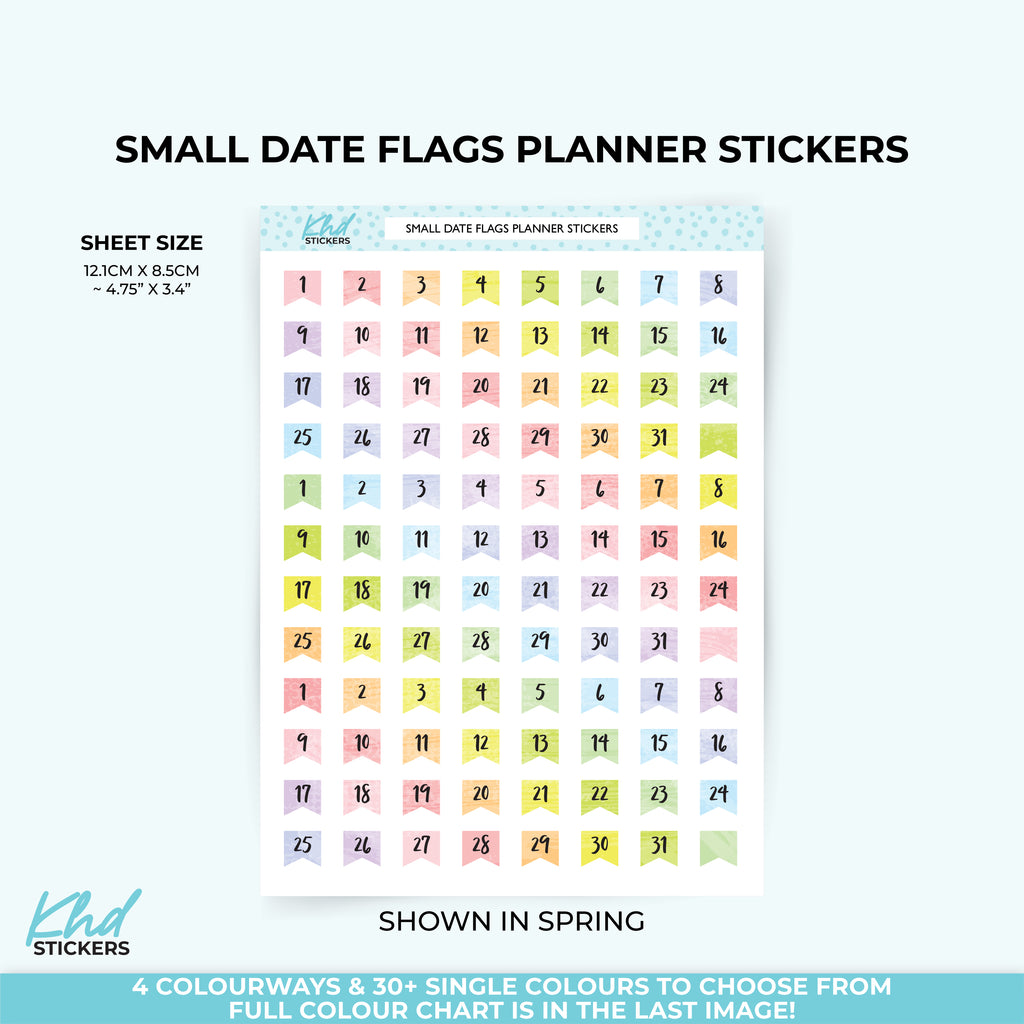 Watercolour Date Flags – Functional Planner Stickers Vinyl (Removable) / LIFE