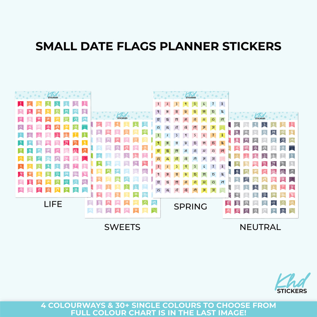 Watercolour Date Flags – Functional Planner Stickers Vinyl (Removable) / LIFE