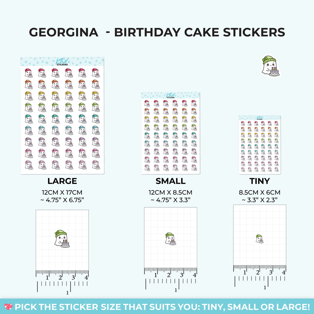 Georgina Ghost with a Birthday Cake Stickers