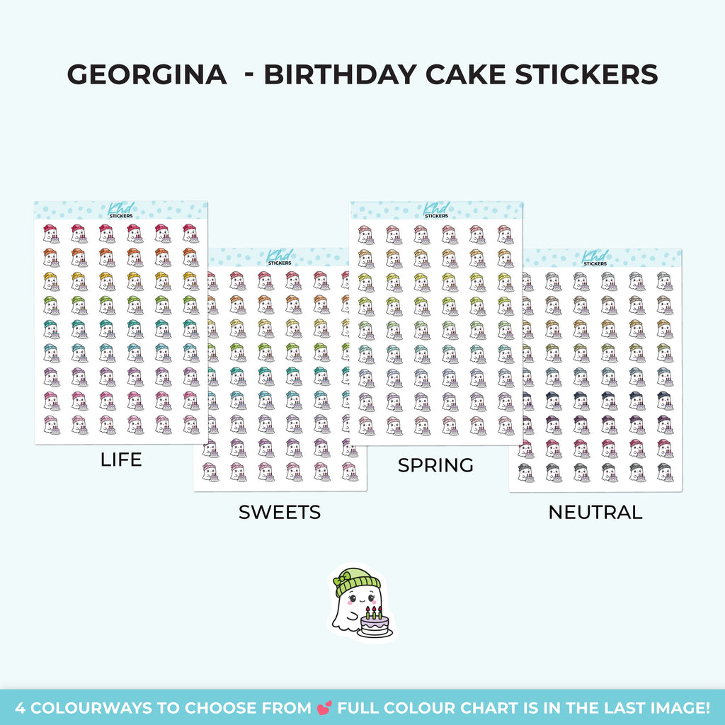 Georgina Ghost with a Birthday Cake Stickers