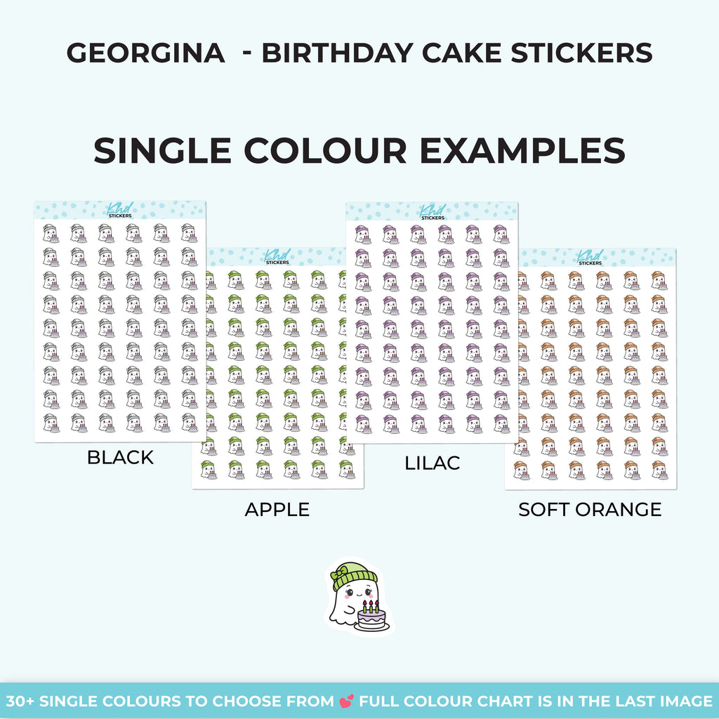 Georgina Ghost with a Birthday Cake Stickers