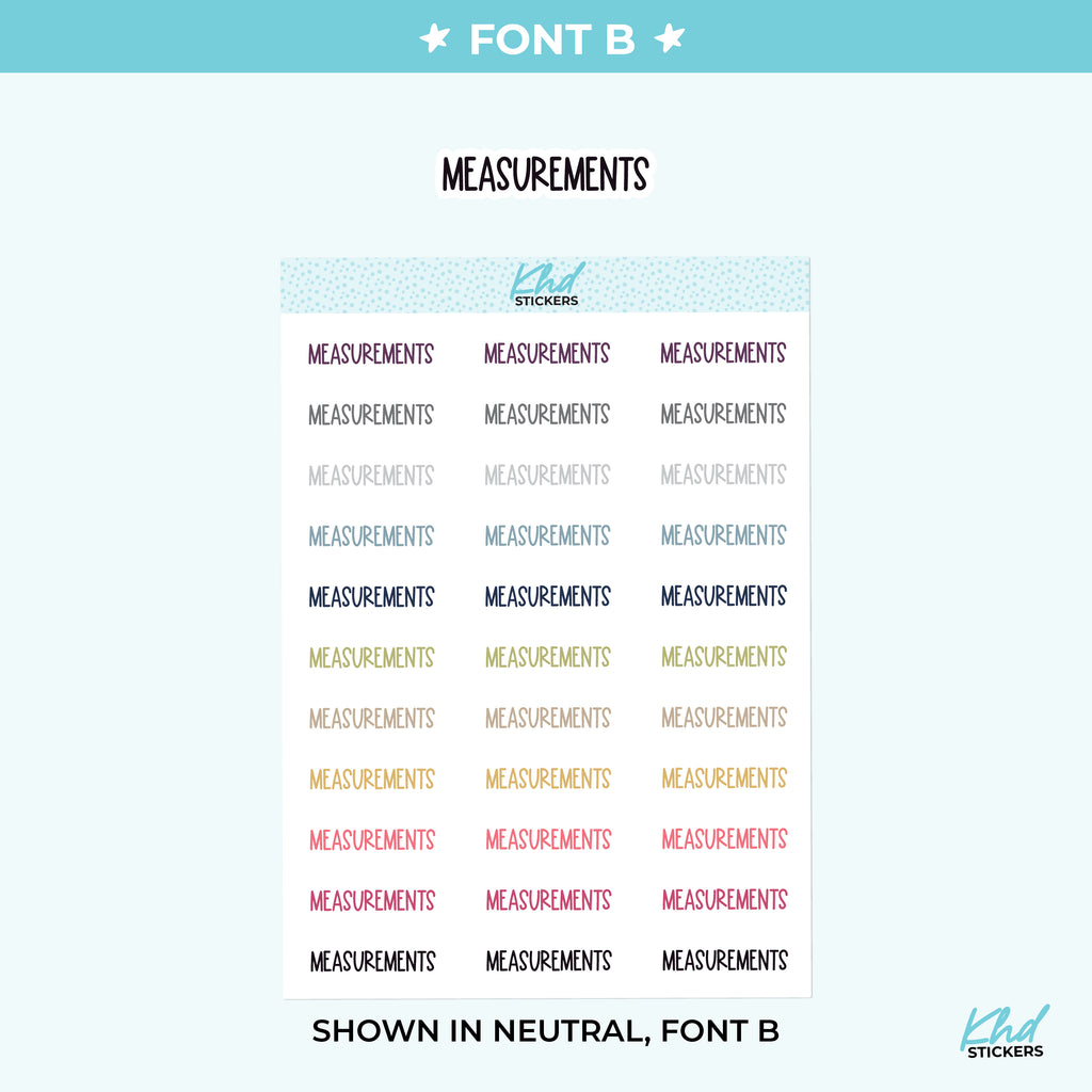 Measurements Planner Stickers Small