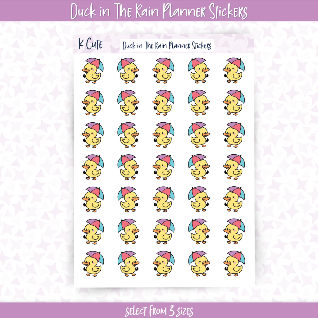 Kawaii Duck In The Rain Planner Stickers Small