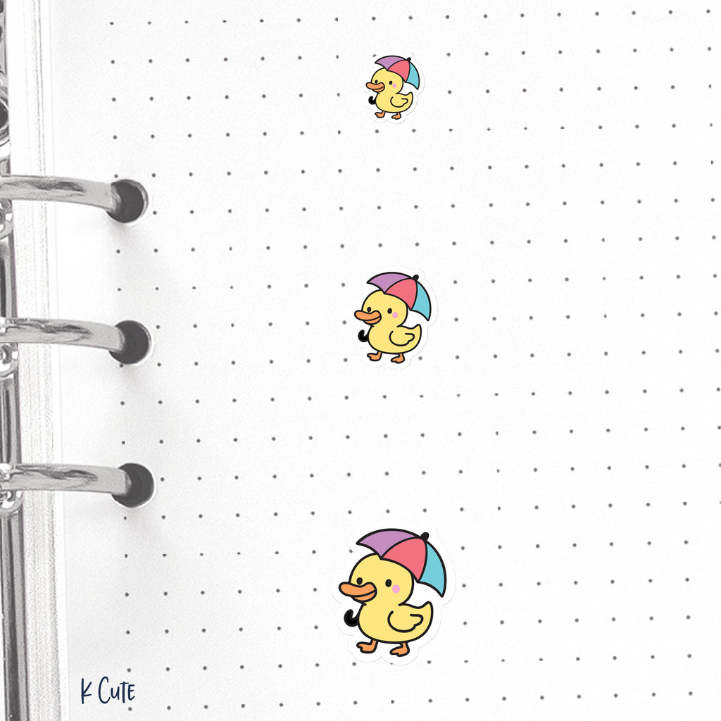Kawaii Duck In The Rain Planner Stickers Small