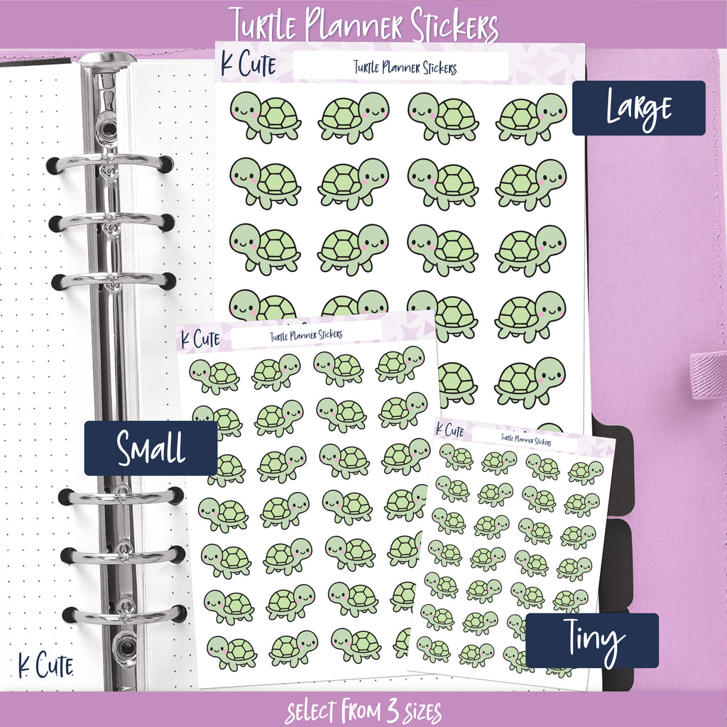 Kawaii Turtle – Cute Green Animal Planner Stickers Small