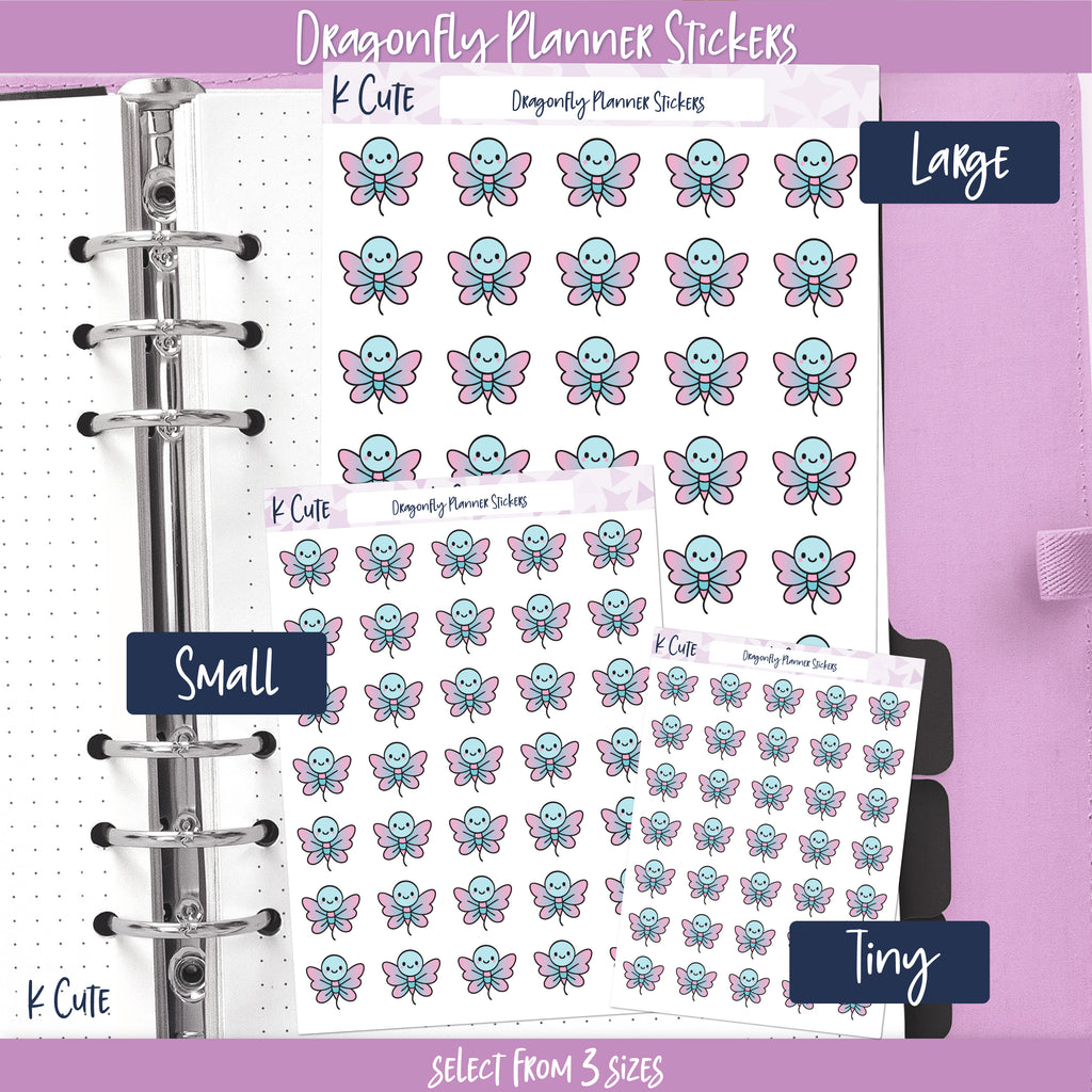 Kawaii Dragonflies – Pink & Blue Planner Stickers Small