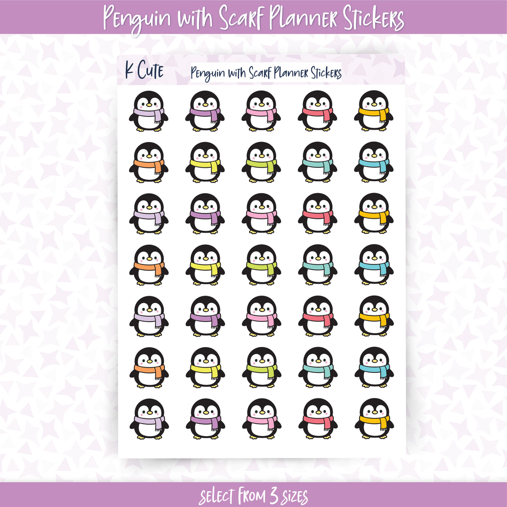 Kawaii Penguin with Scarf – Cute Winter Animal Stickers Small