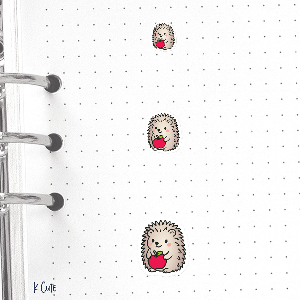 Kawaii Hedgehog with Apple – Cute Animal Planner Stickers Small