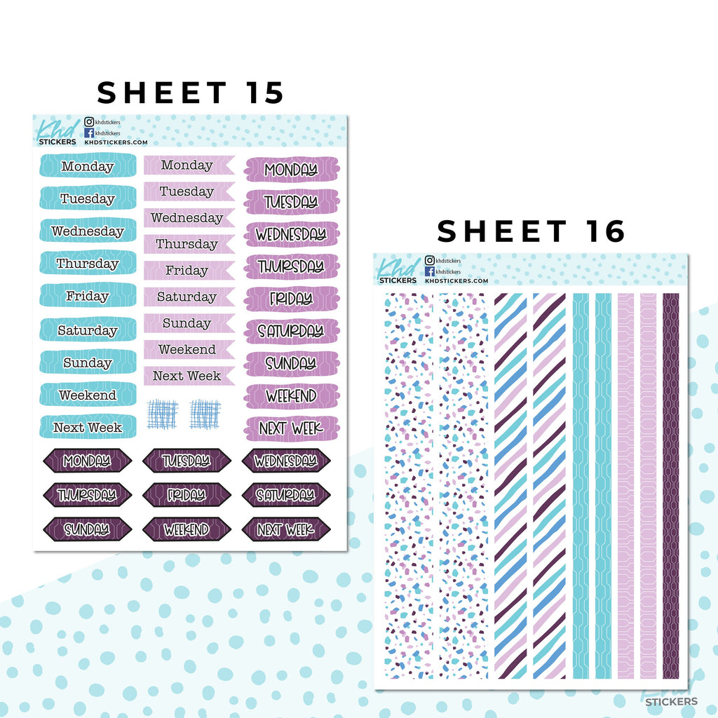 Monthly Functional Planner Sticker Kit - Purple & Blue - Planner Stickers - Kit 4804