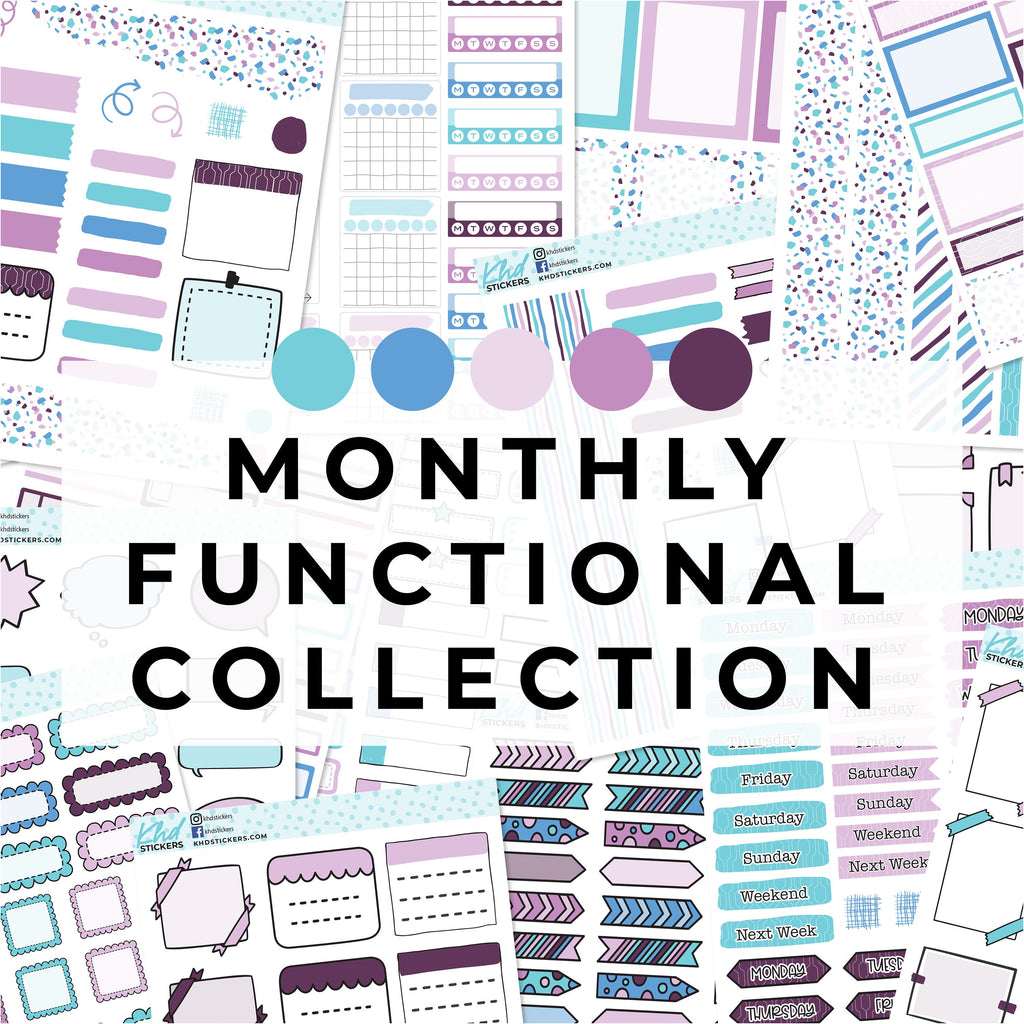 Monthly Functional Planner Sticker Kit - Purple & Blue - Planner Stickers - Kit 4804