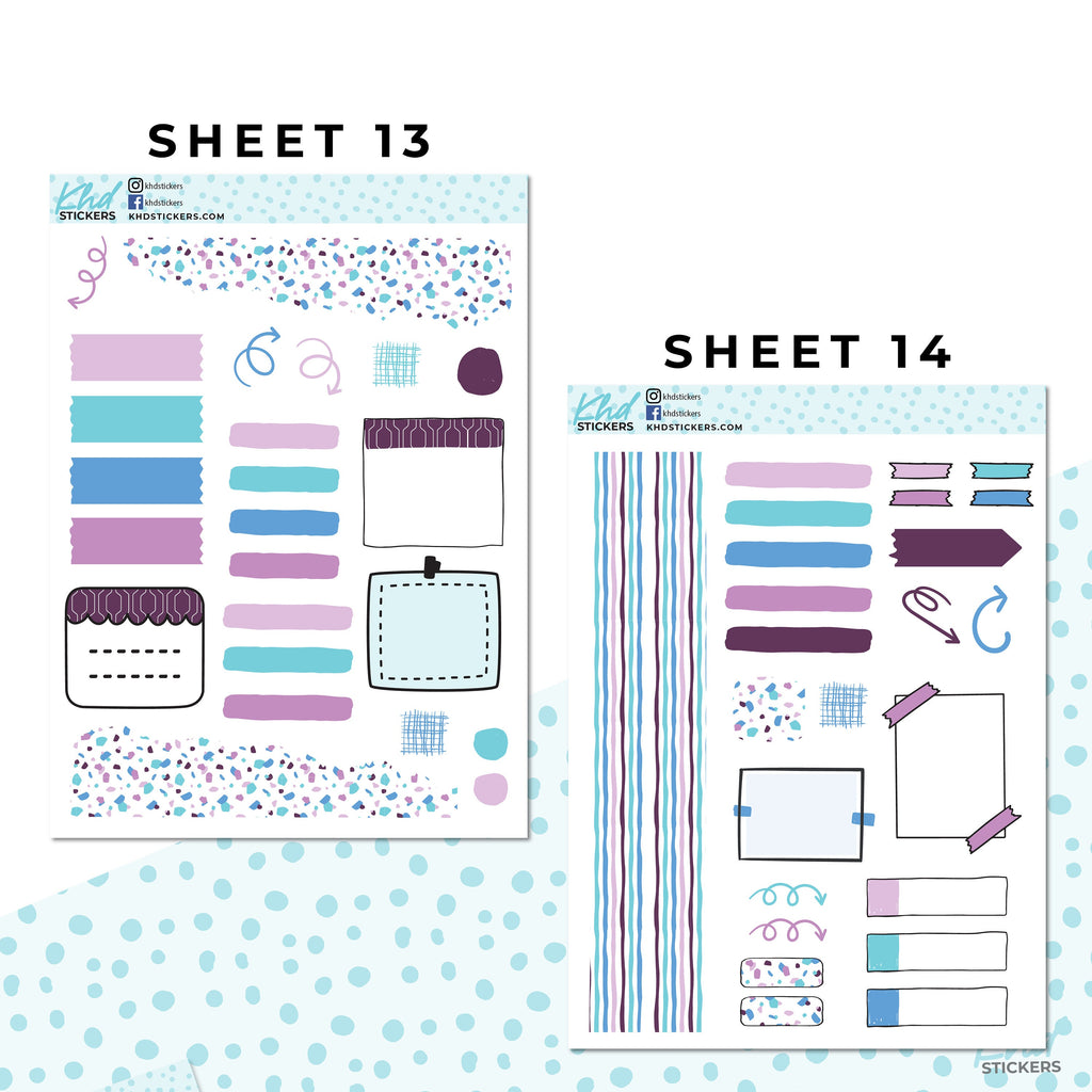 Monthly Functional Planner Sticker Kit - Purple & Blue - Planner Stickers - Kit 4804