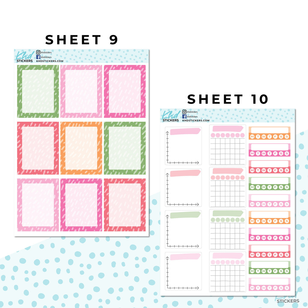 16 Sheets - Monthly Functional Planner Sticker Kit - Summer Bright - Planner Stickers - Kit 4814