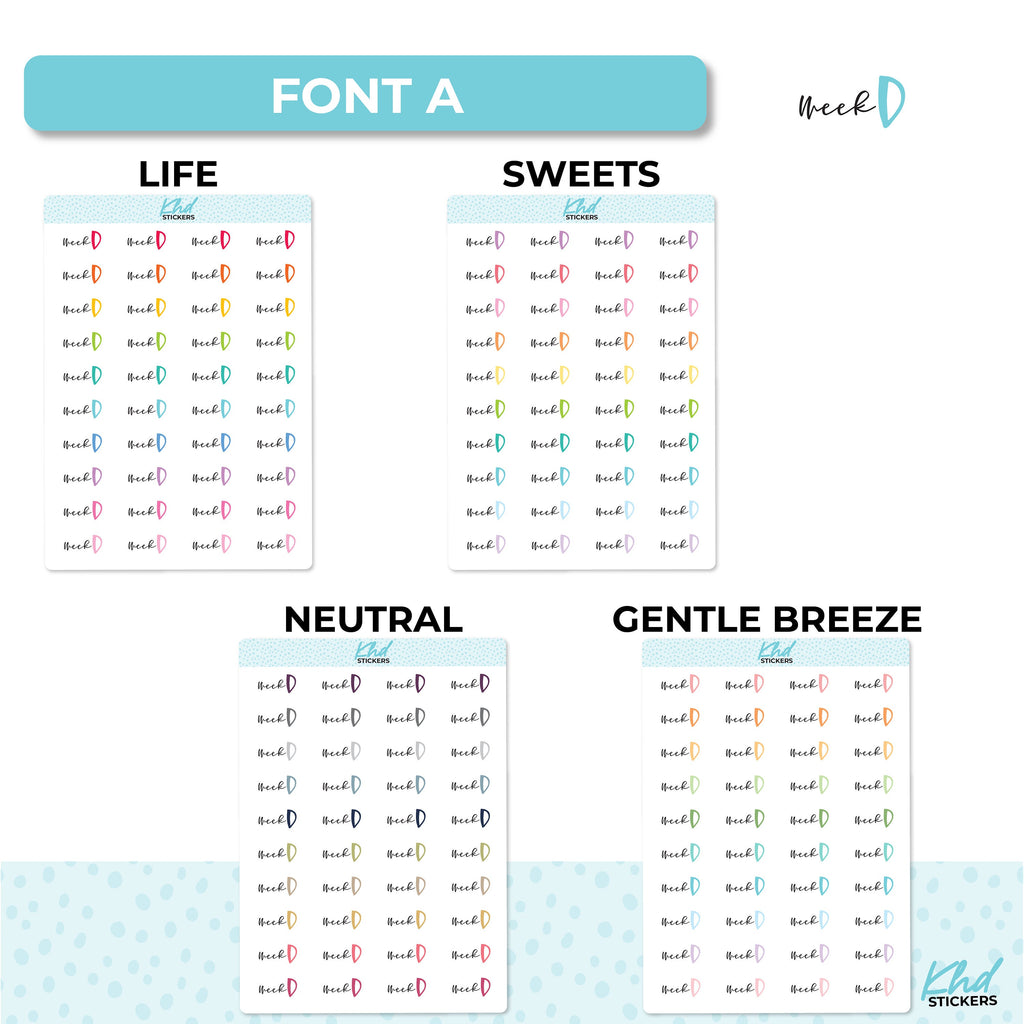 Week D Stickers, Planner Stickers, Scripts, Two Sizes, Two fonts choices, removable