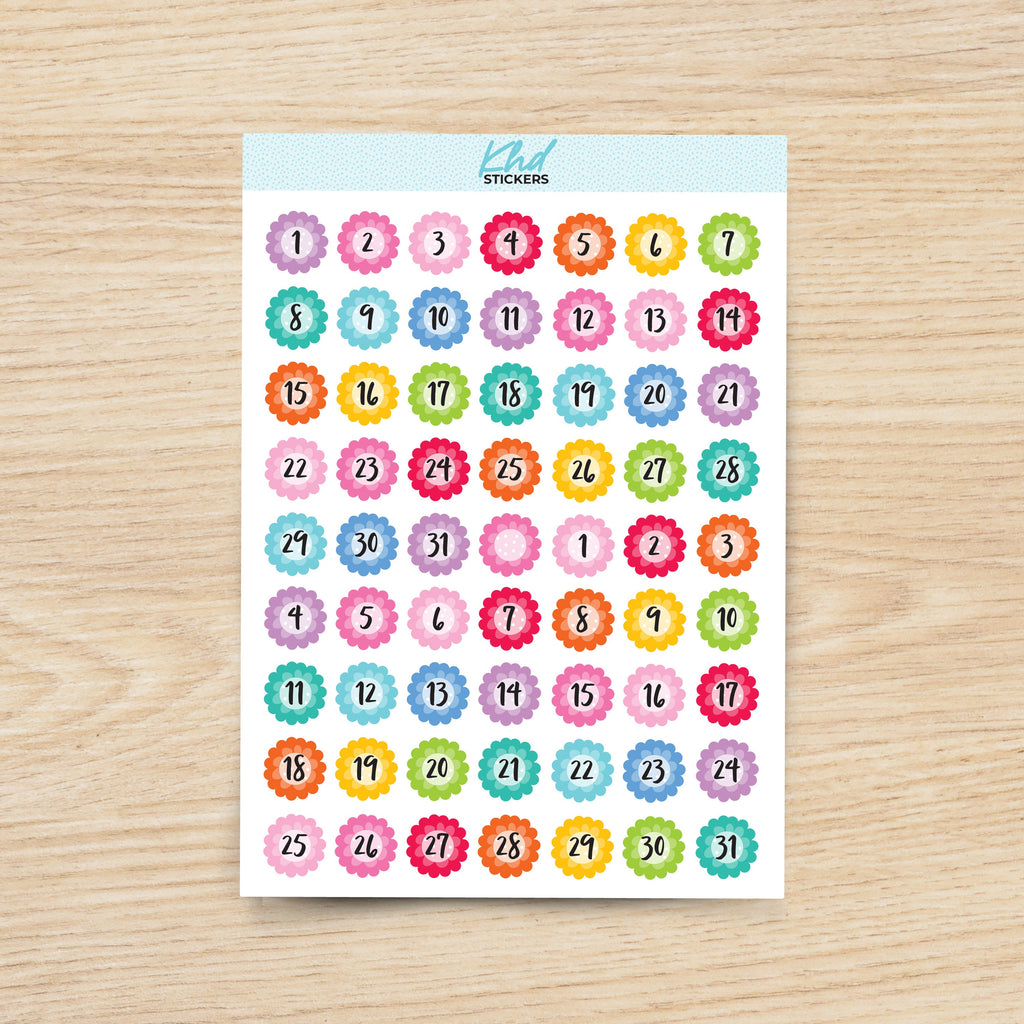 Flower Date Dots and Date Covers Planner Stickers