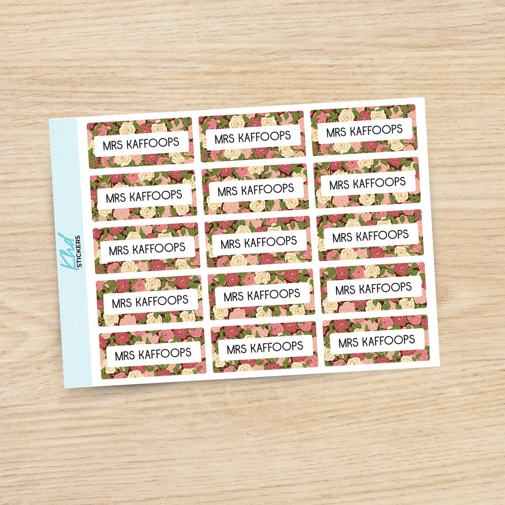 Floral Patterned Name Labels, Personalised Stickers for Everyone, Assorted Colours and Designs in Store