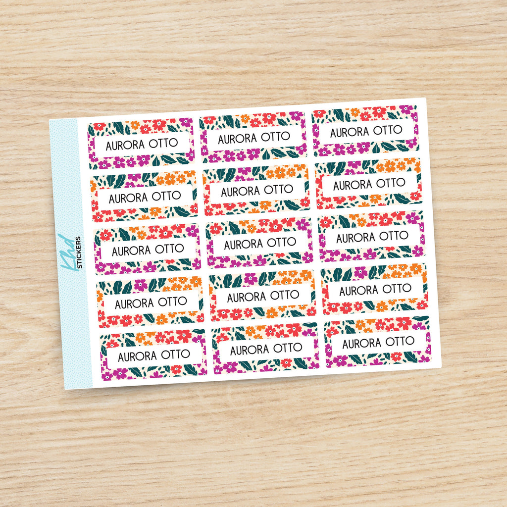 Floral Patterned Name Labels, Personalised Stickers for Everyone, Assorted Colours and Designs in Store