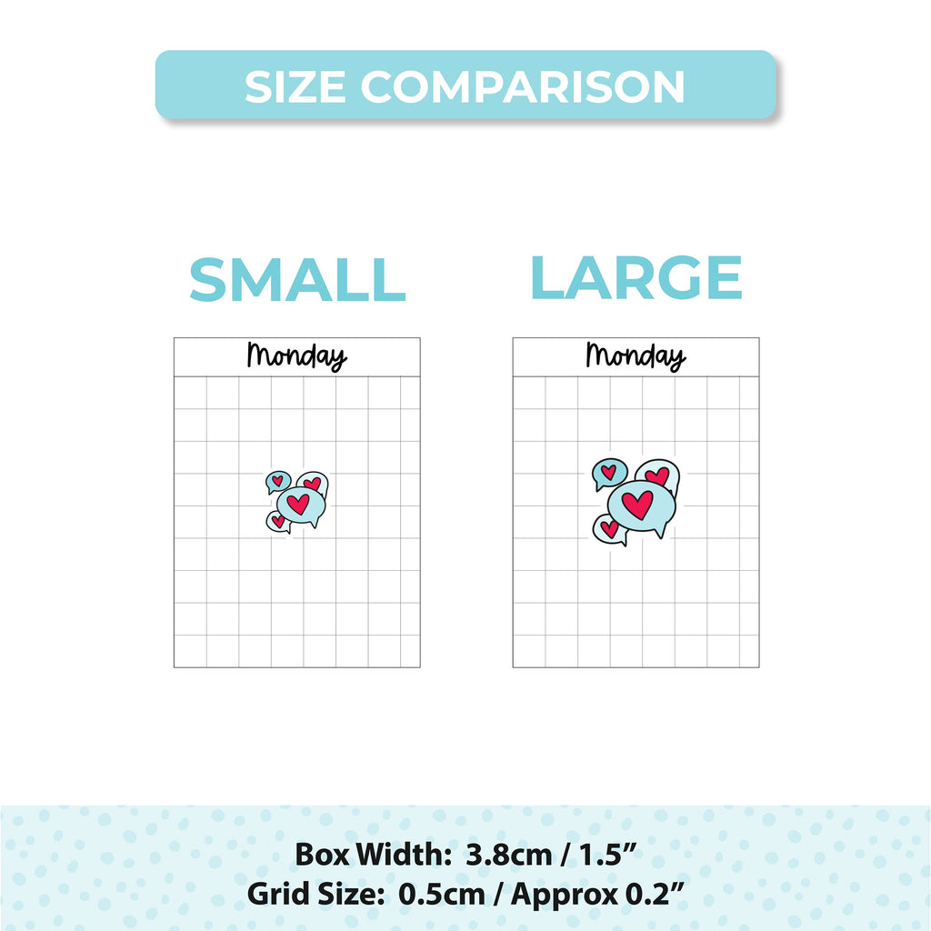 Heart Bubble Icons Planner Stickers, with over 30 colours and 2 sizes. Removable Vinyl Stickers.