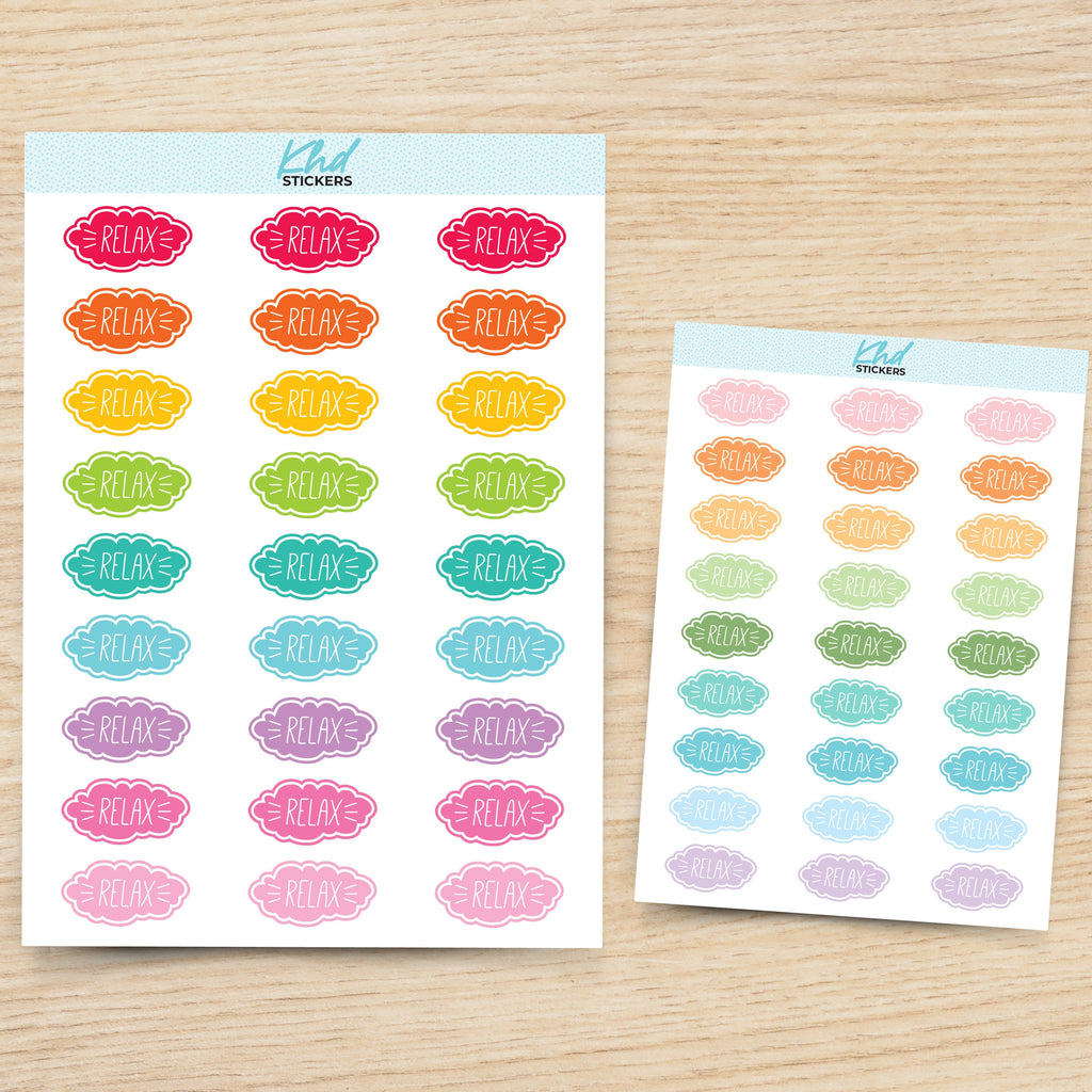 Relax Planner Stickers, with over 30 colours and 2 sizes. Removable Vinyl Stickers.