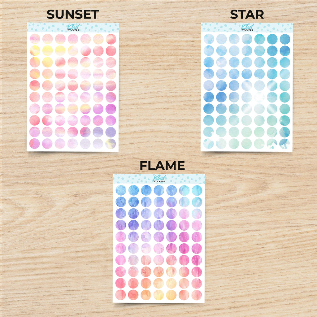 Large Dots Planner Stickers, Watercolour Collection, Removable