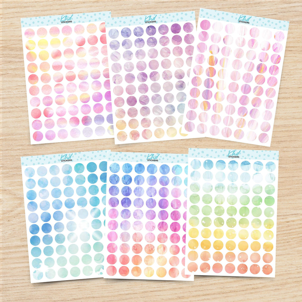 Large Dots Planner Stickers, Watercolour Collection, Removable