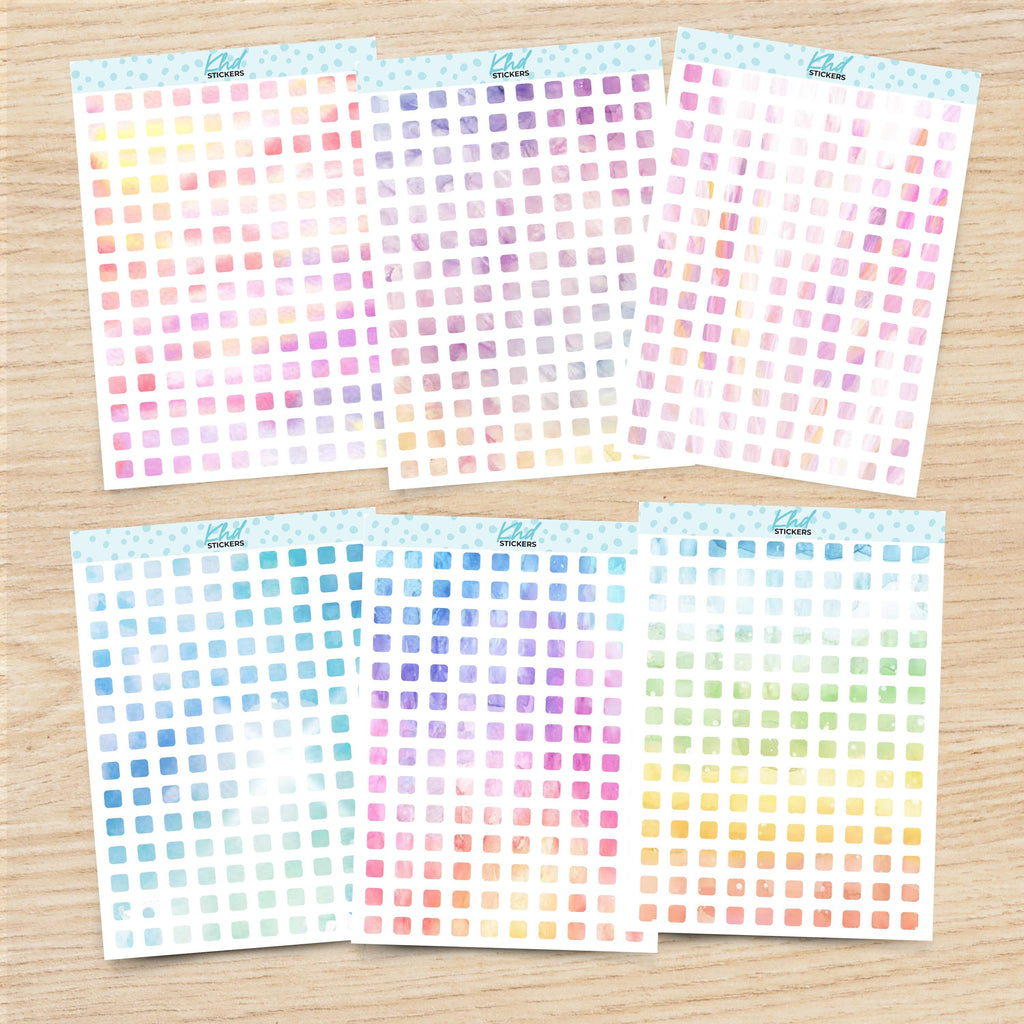 Watercolour Squares Planner Stickers, Removable
