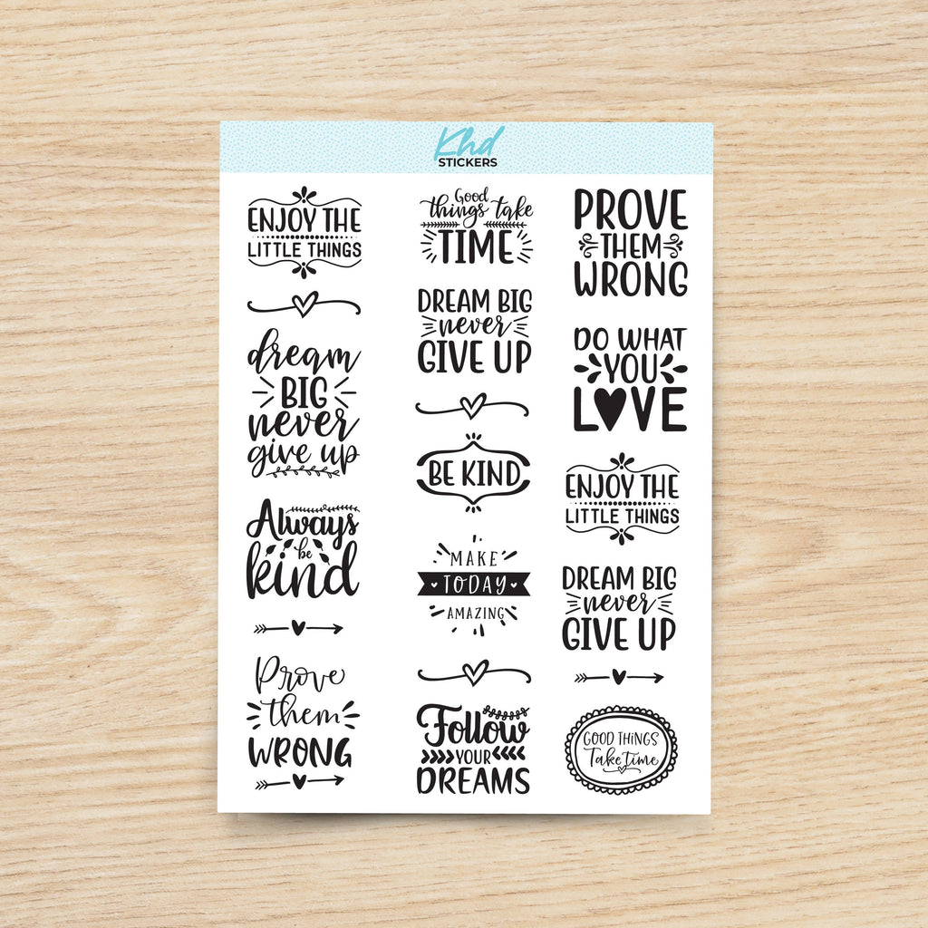 Motivation Planner Stickers in Black and White