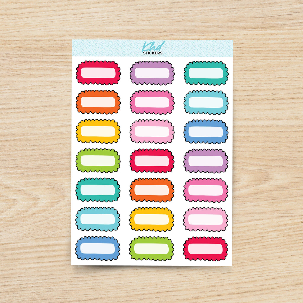 Doodle Scallop Boxes Functional Planner Stickers