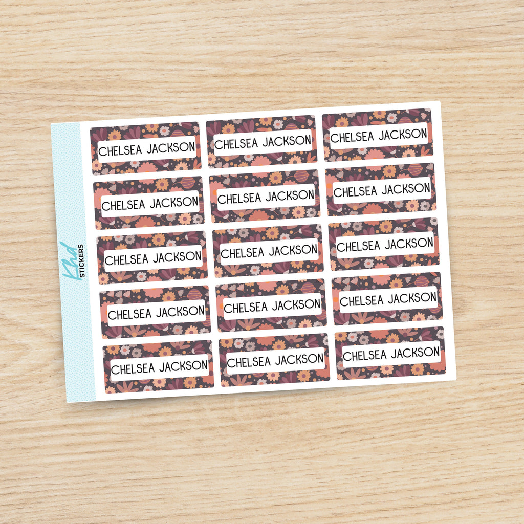 Floral Patterned Name Labels, Personalised Stickers for Everyone, Assorted Colours and Designs in Store