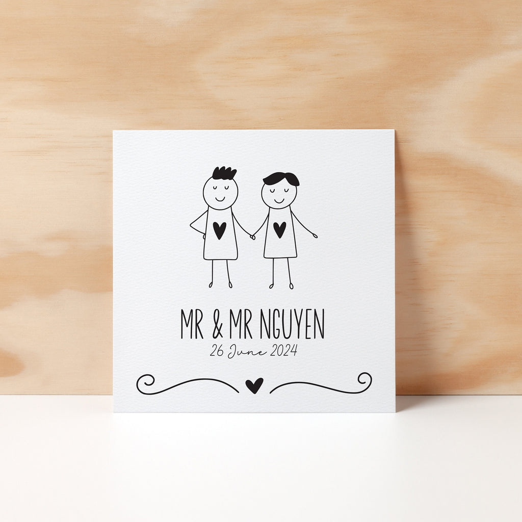 Personalised Wedding Greeting Card, Cute Black and White, Mr & Mr, Customised - Wedding Cards - Wedding Cards