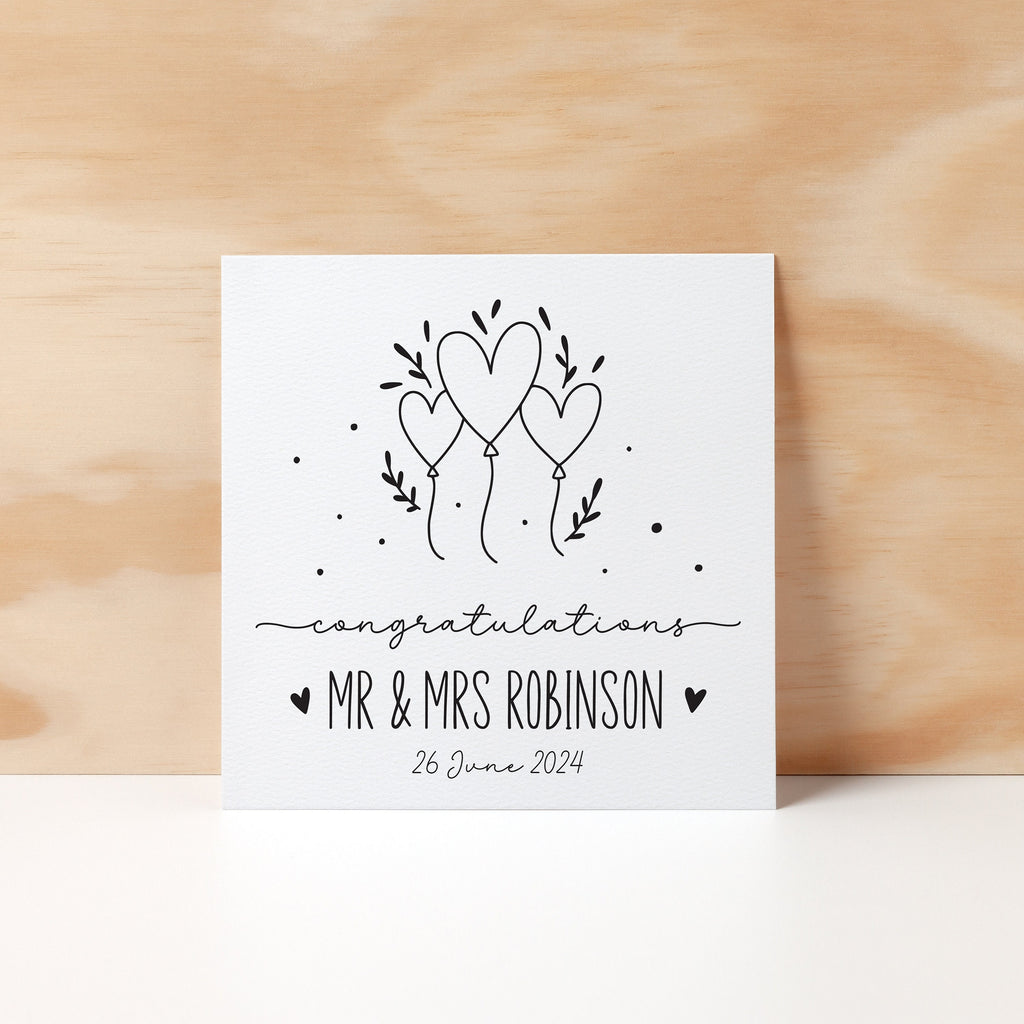 Personalised Wedding Greeting Card with cute balloons, Customised, Black and White Square Card - Wedding Cards - Wedding & Engagement Cards