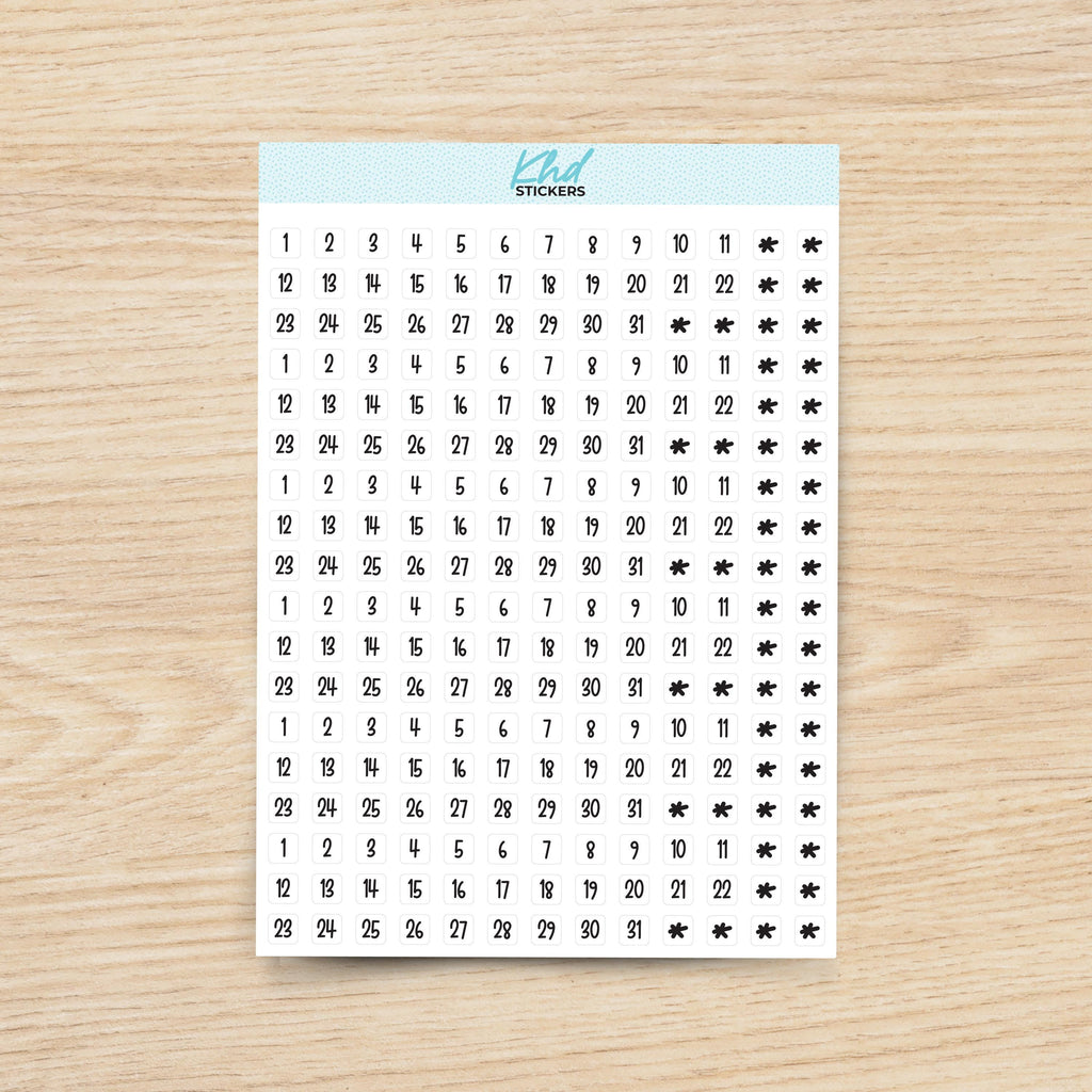 Date Dot Squares, Planner Stickers, 6 Months of Date Squares for most planners.