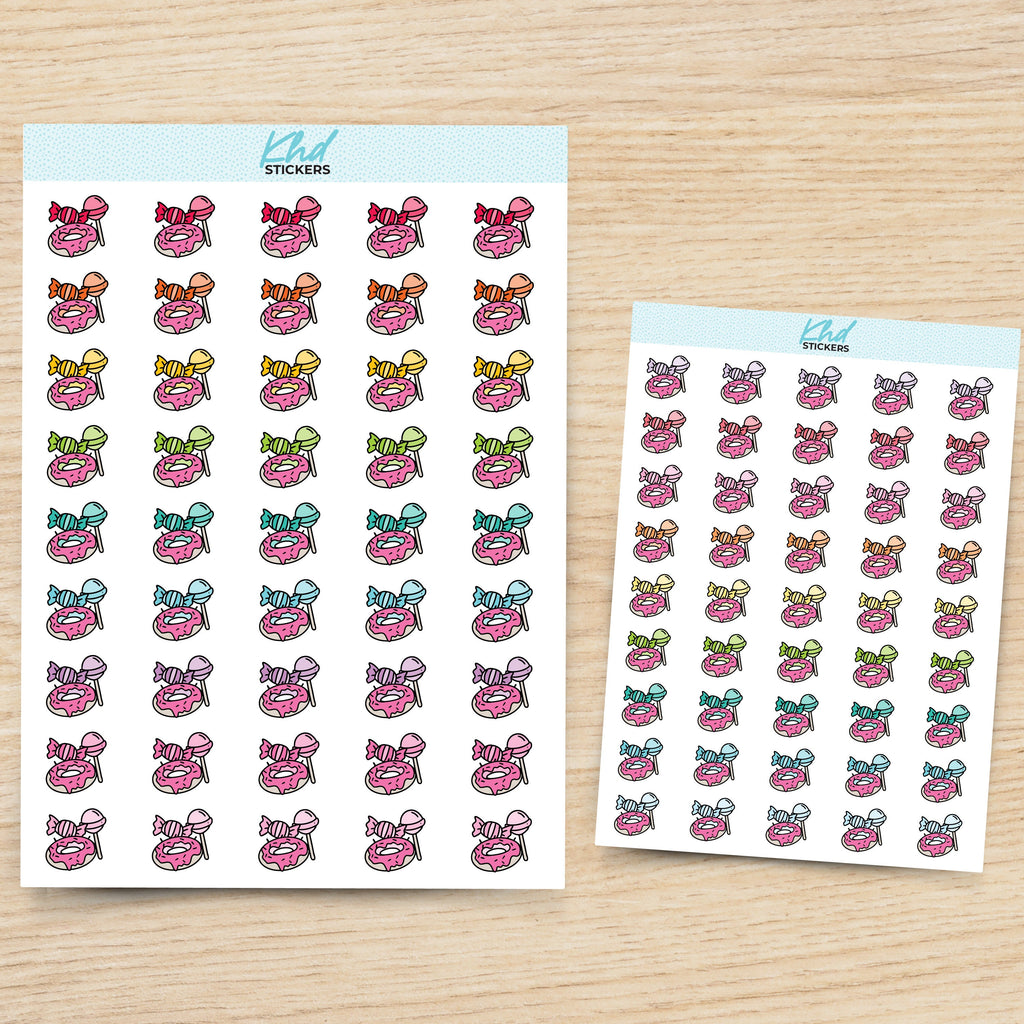 Sweet Treats Planner Stickers, with over 30 colours and 2 sizes. Removable Vinyl Stickers.