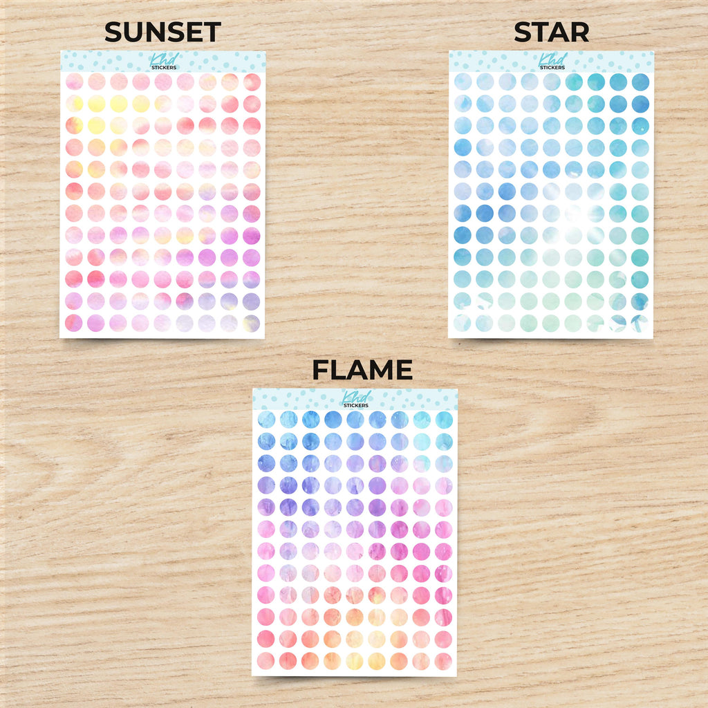 Medium Dots Planner Stickers, Watercolour Collection, Removable