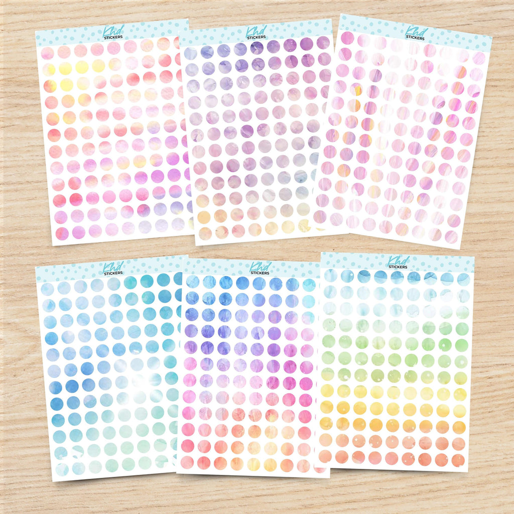 Medium Dots Planner Stickers, Watercolour Collection, Removable