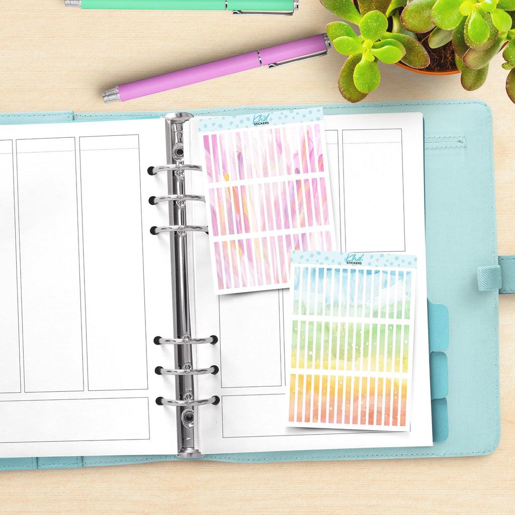 Watercolour Small Header Strips / Boxes Planner Stickers, Watercolour Collection, Removable