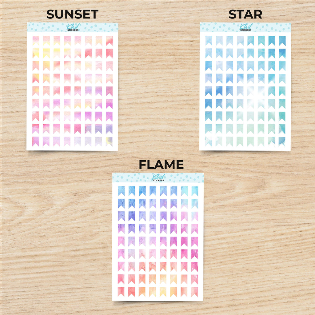 Watercolour Flags Planner Stickers, Watercolour Collection, Removable