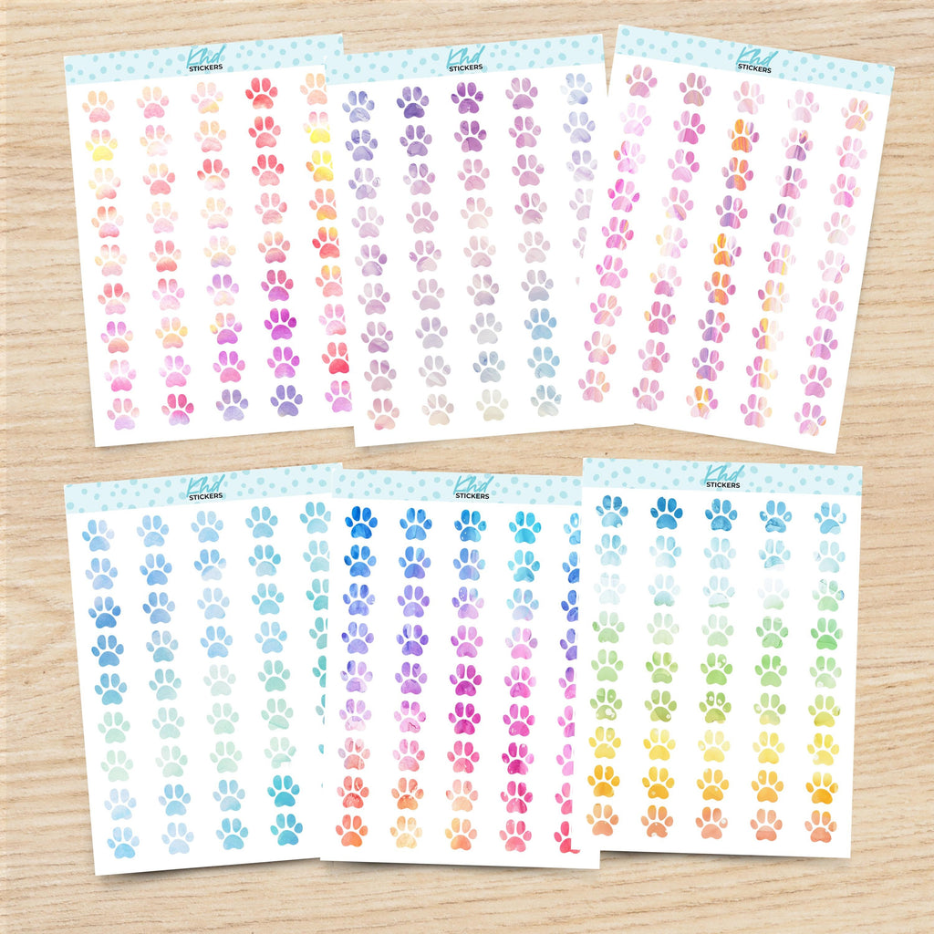 Watercolour Paw Prints Planner Stickers, Watercolour Collection, Removable