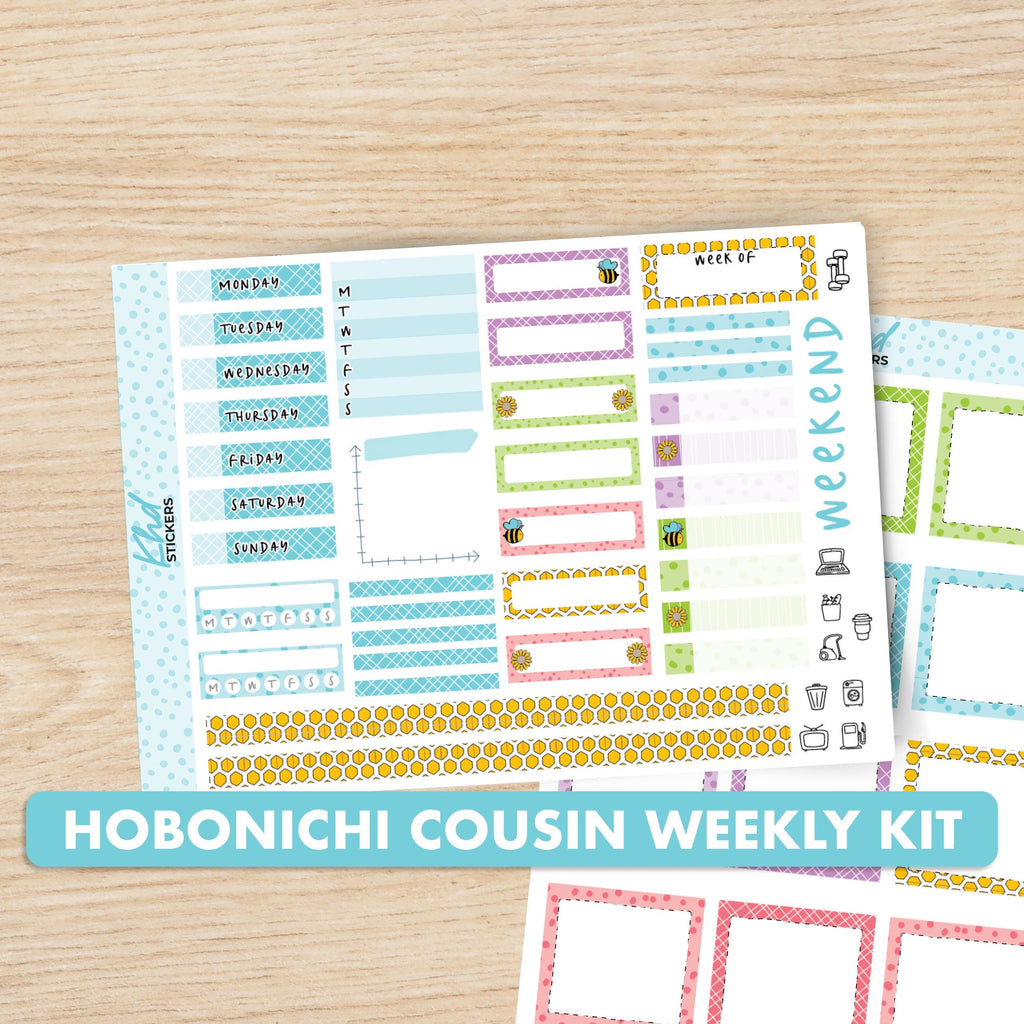 Busy Bee sticker kit to fit Hobonichi Cousin (A5) planner, Set 47007