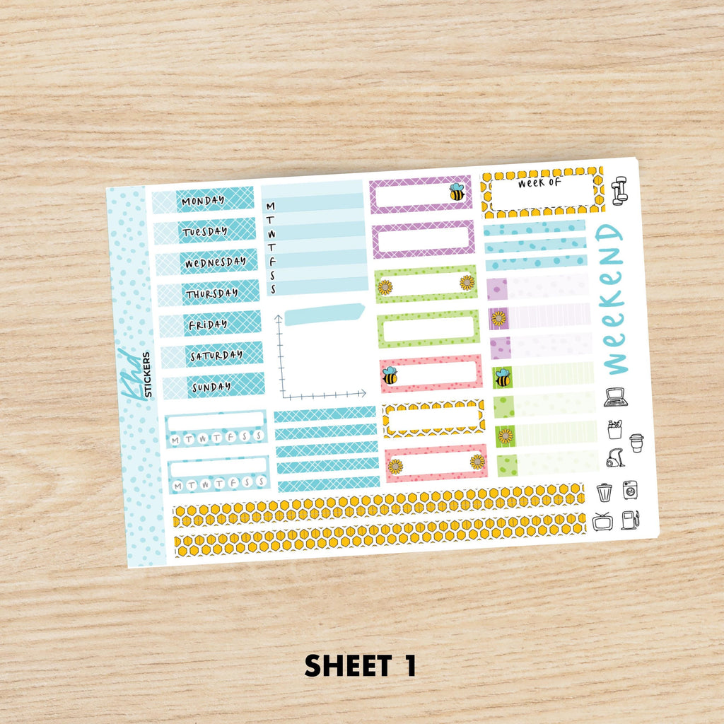 Busy Bee sticker kit to fit Hobonichi Cousin (A5) planner, Set 47007