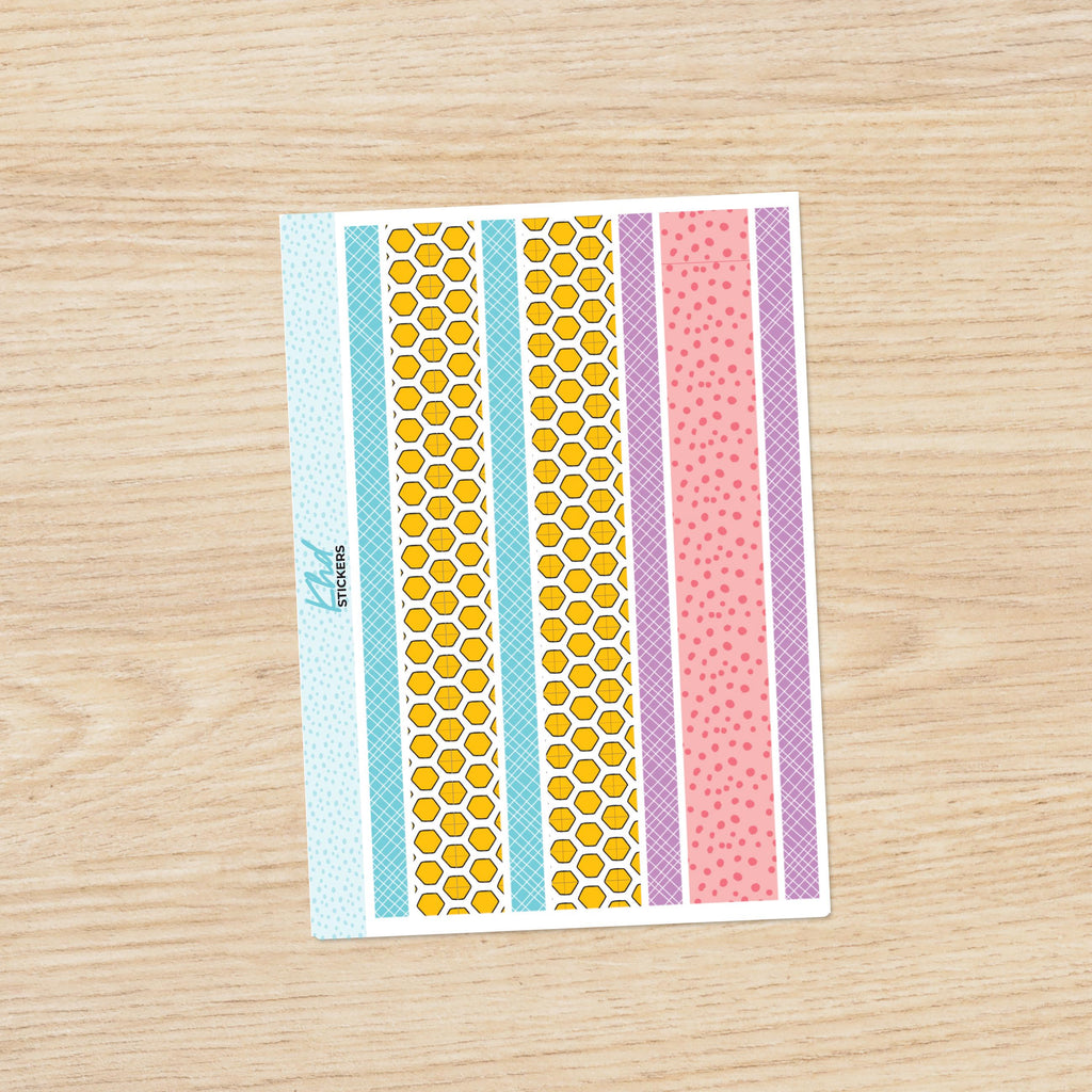 Busy Bee Decorative Washi Strip Stickers, to fit most planners, dot journals, and notebooks. Set 47007