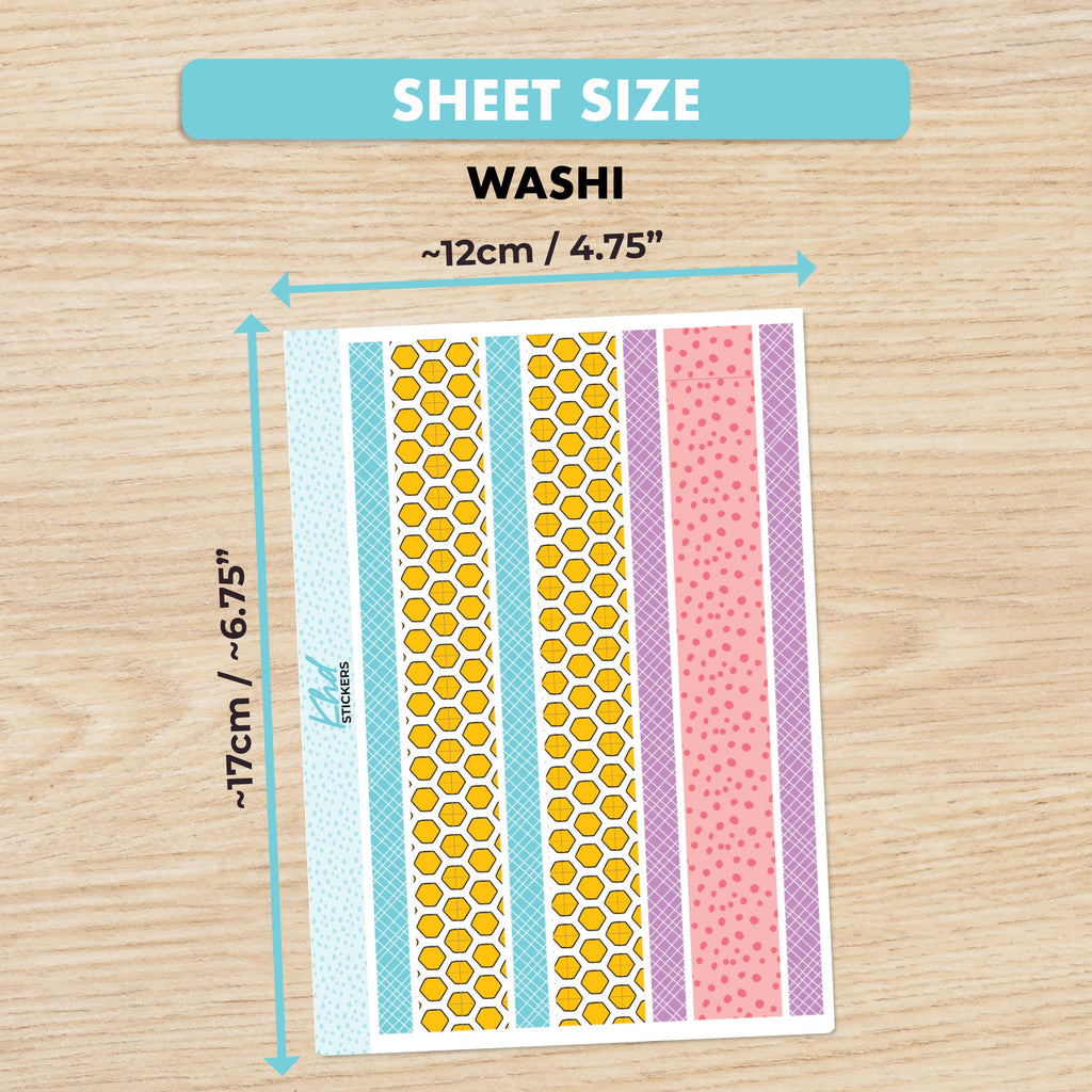 Busy Bee Decorative Washi Strip Stickers, to fit most planners, dot journals, and notebooks. Set 47007