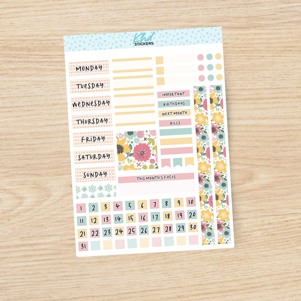 a planner sticker with a floral theme