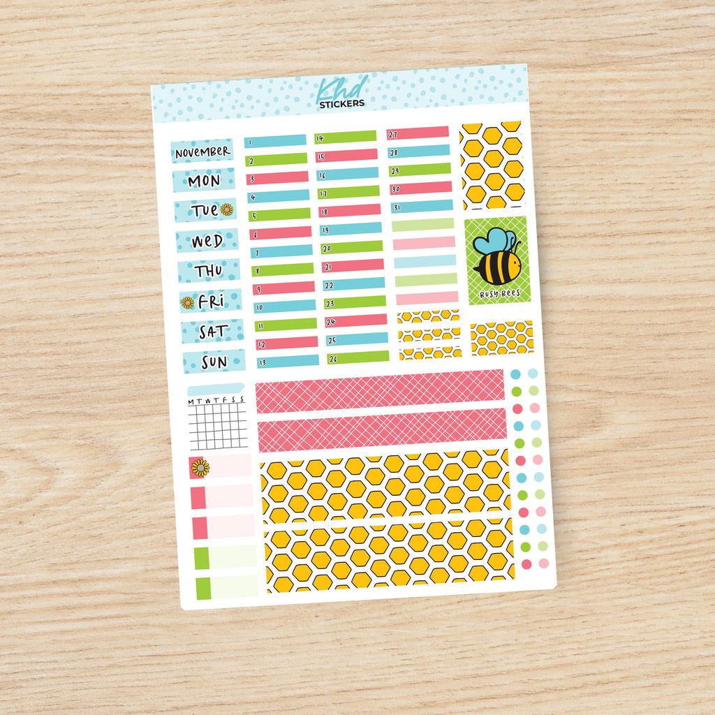 Busy Bees Hobonichi Weeks Monthly View Planner Sticker Kit, Choice of Monthly, Set 47007